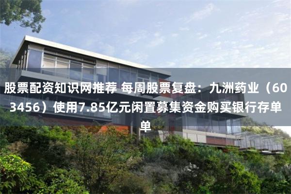 股票配资知识网推荐 每周股票复盘：九洲药业（603456）使用7.85亿元闲置募集资金购买银行存单