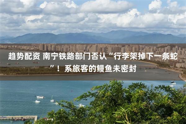 趋势配资 南宁铁路部门否认“行李架掉下一条蛇”!系旅客的鳗鱼未密封