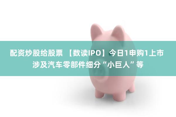 配资炒股给股票 【数读IPO】今日1申购1上市 涉及汽车零部件细分“小巨人”等